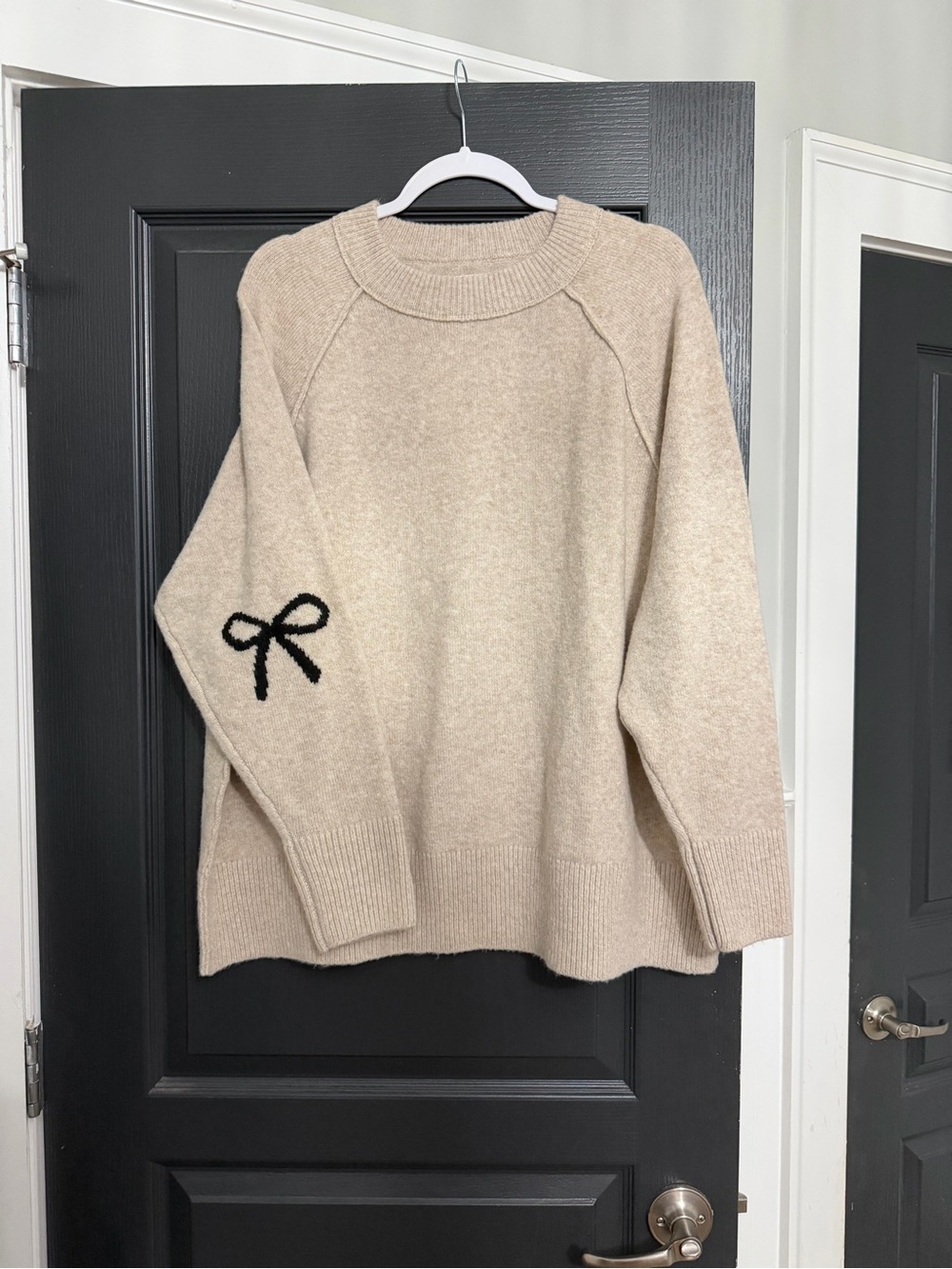 Aerie Crewneck Sweater with Black Bow Accent